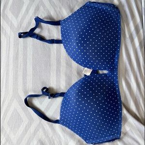 Blue polka dot bra